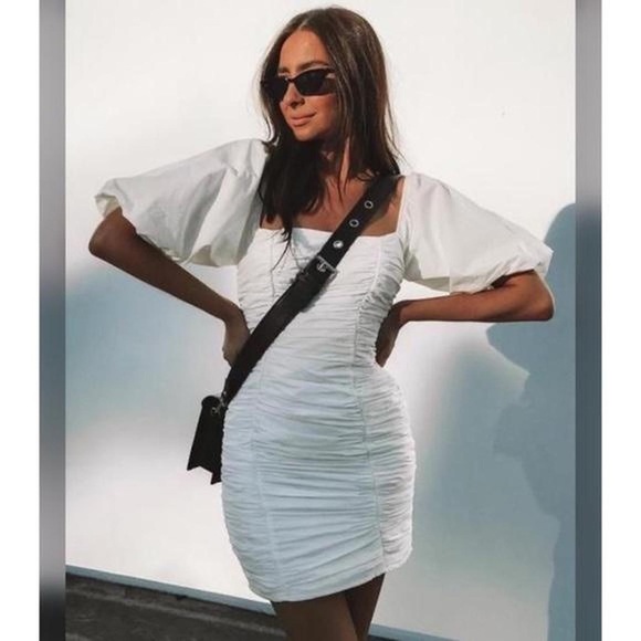 White Puff Sleeve Dress - Picture 1 of 5